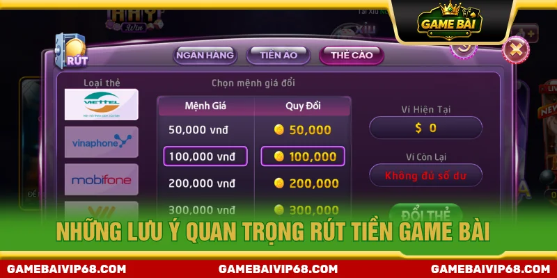 Những lưu ý khi rút tiền game bài